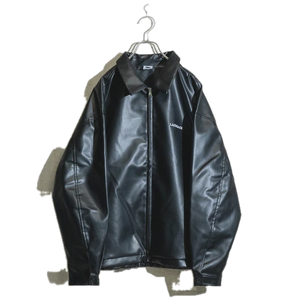 RED CAP GIRL Patch Loose Size PU Leather Jacket