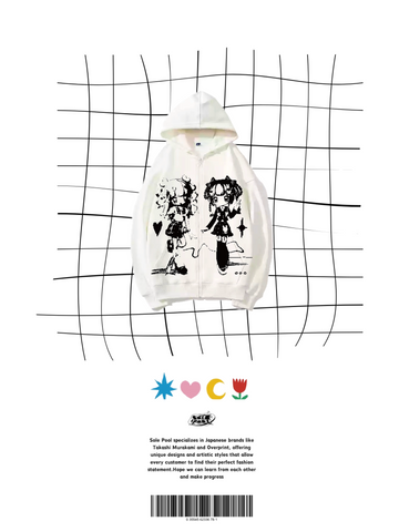 PRISM Piko and Chou Chou (Low-Poly 3D Pixelized) White Zipper Hooded Jacket (Free Size)