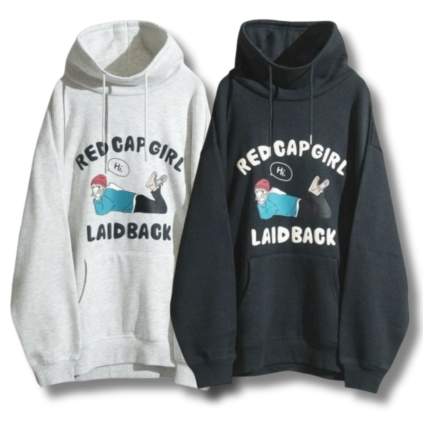 RED CAP GIRL Front High-Neck puff printing Hoodie