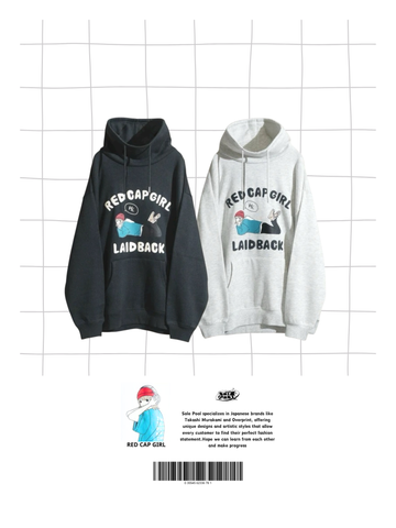 RED CAP GIRL Front High-Neck puff printing Hoodie