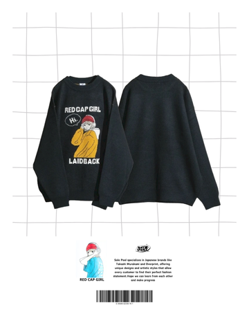 RED CAP GIRL Front Laid Back Knitwear Jacquard Crewneck