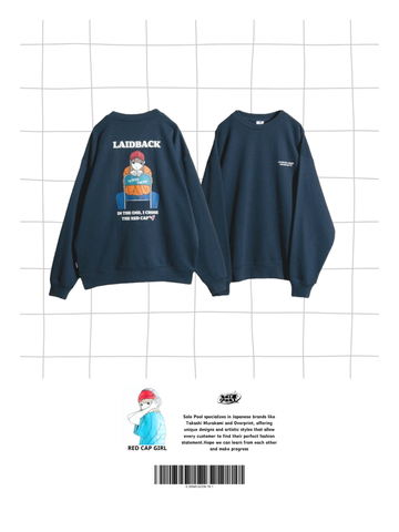 RED CAP GIRL Back Print Laid Back Crewneck