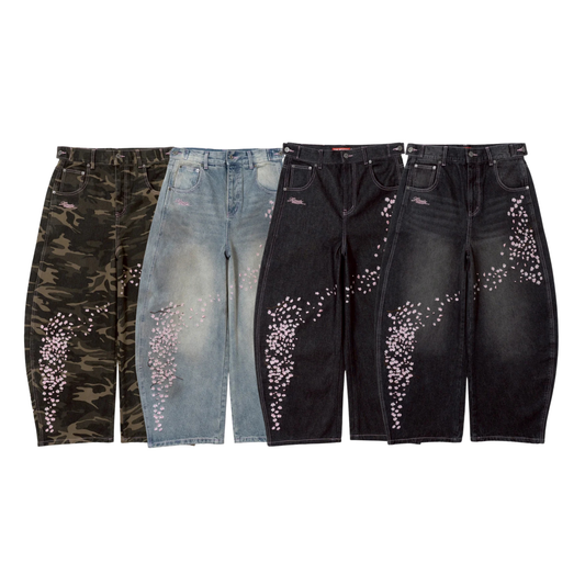 (預訂) 9090 Sakura Embroidered Slub Denim Buggy Pants ❌3/7 19:00截單 (發售後7-14個工作天到貨)
