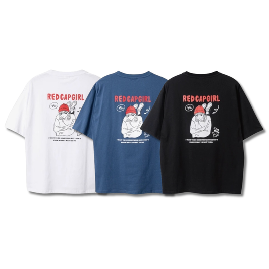 RED CAP GIRL Lying Down Girl Print T-Shirt