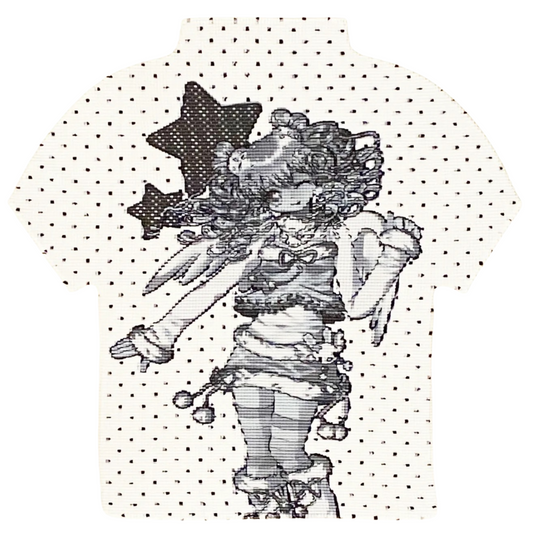 Prism x Taffy.Eye Crinkle Stretch Mock Neck Shirt (Piko Polka Dots)