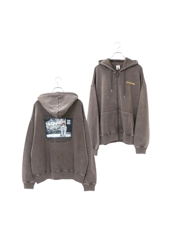 RED CAP GIRL Washed Back Print Zip Hoodie
