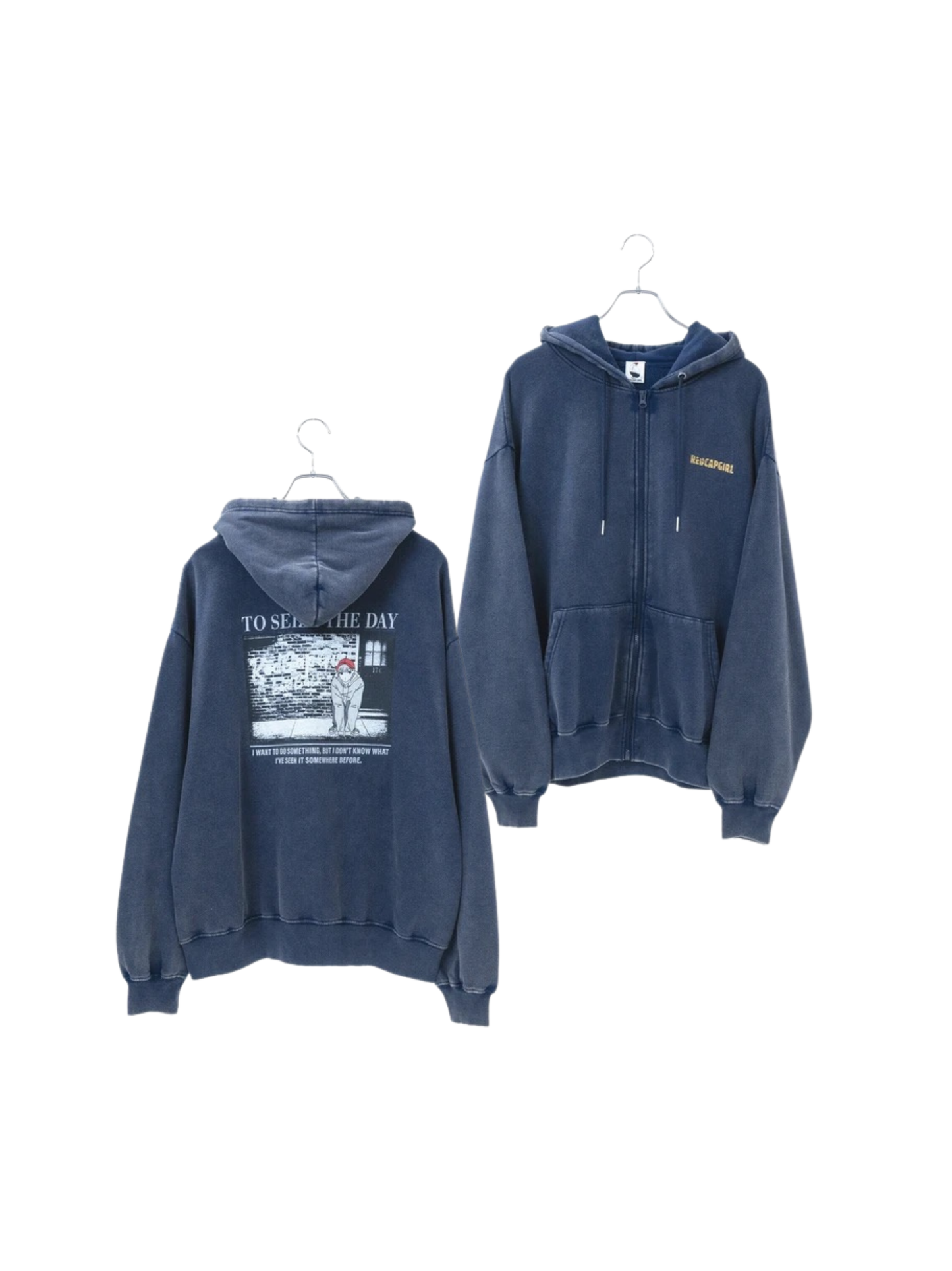 RED CAP GIRL Washed Back Print Zip Hoodie