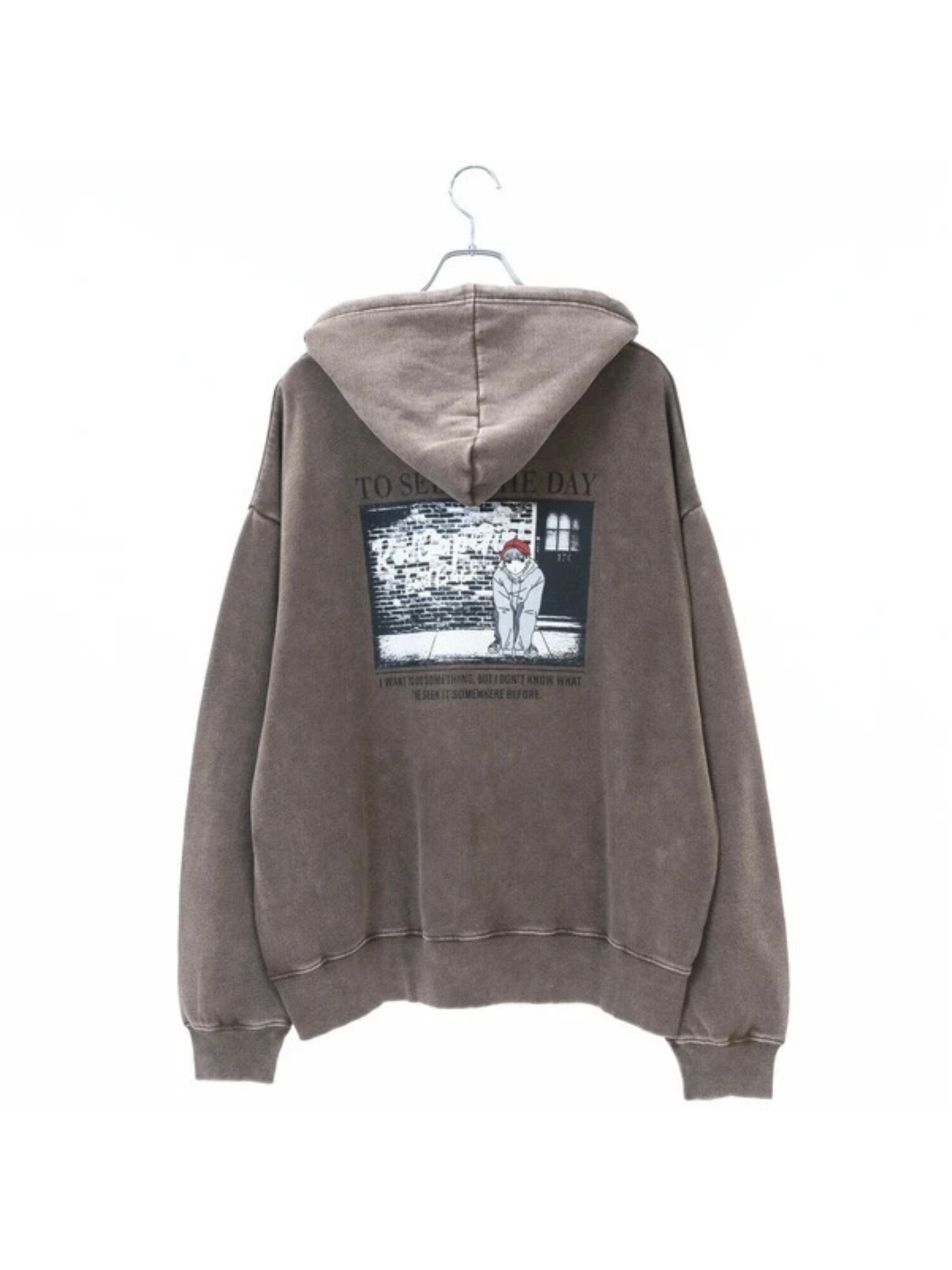 RED CAP GIRL Washed Back Print Zip Hoodie