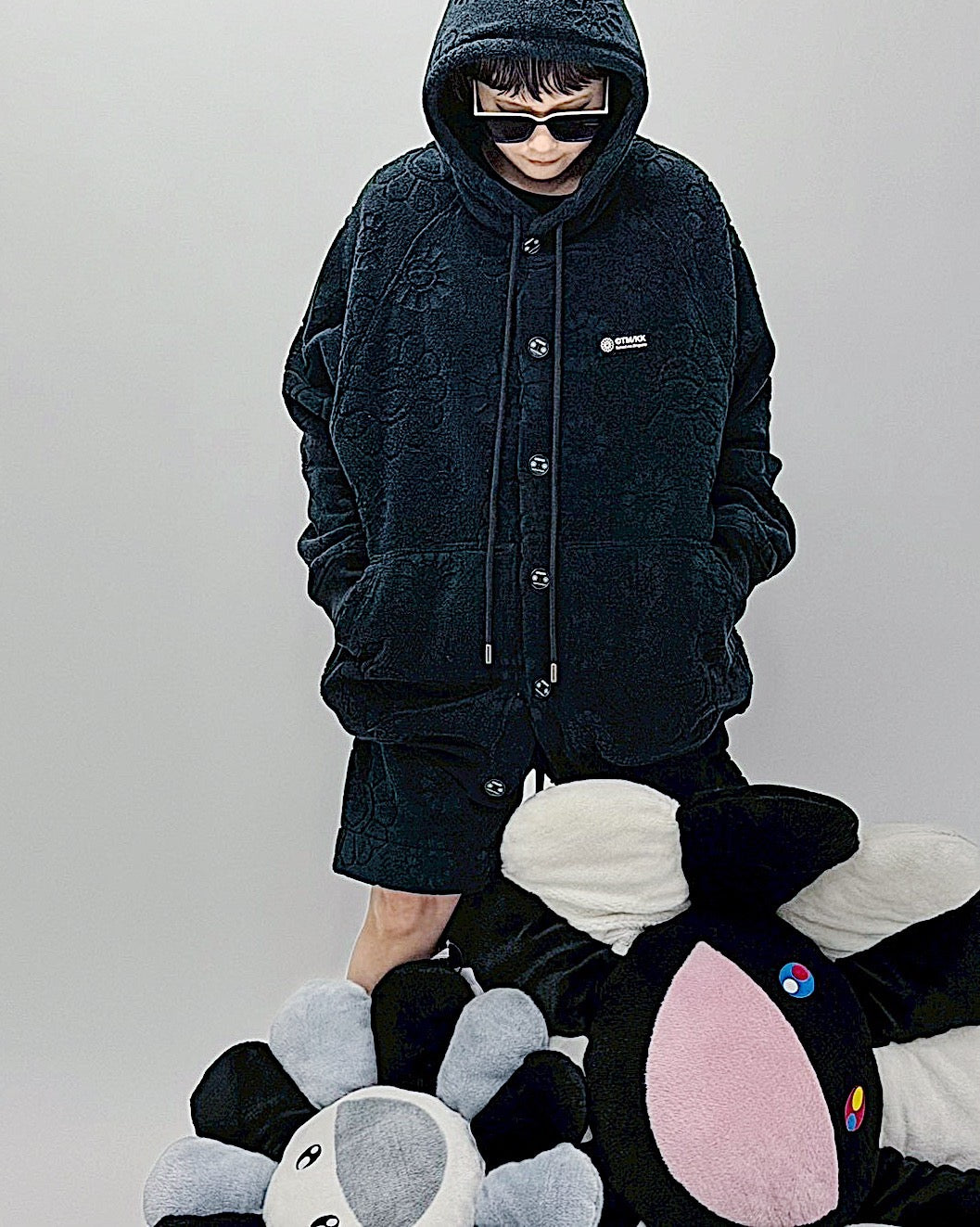 村上隆 Takashi Murakami Flower Jacquard Pile Jacket (Black)