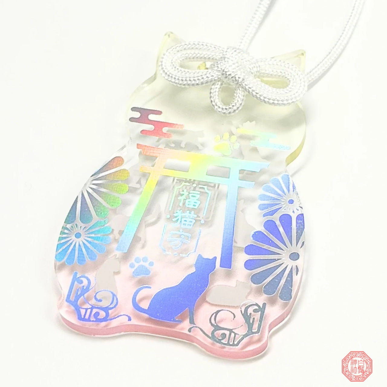 日本白鬚神社 七福猫守 亞克力御守 (極光箔-現貨)