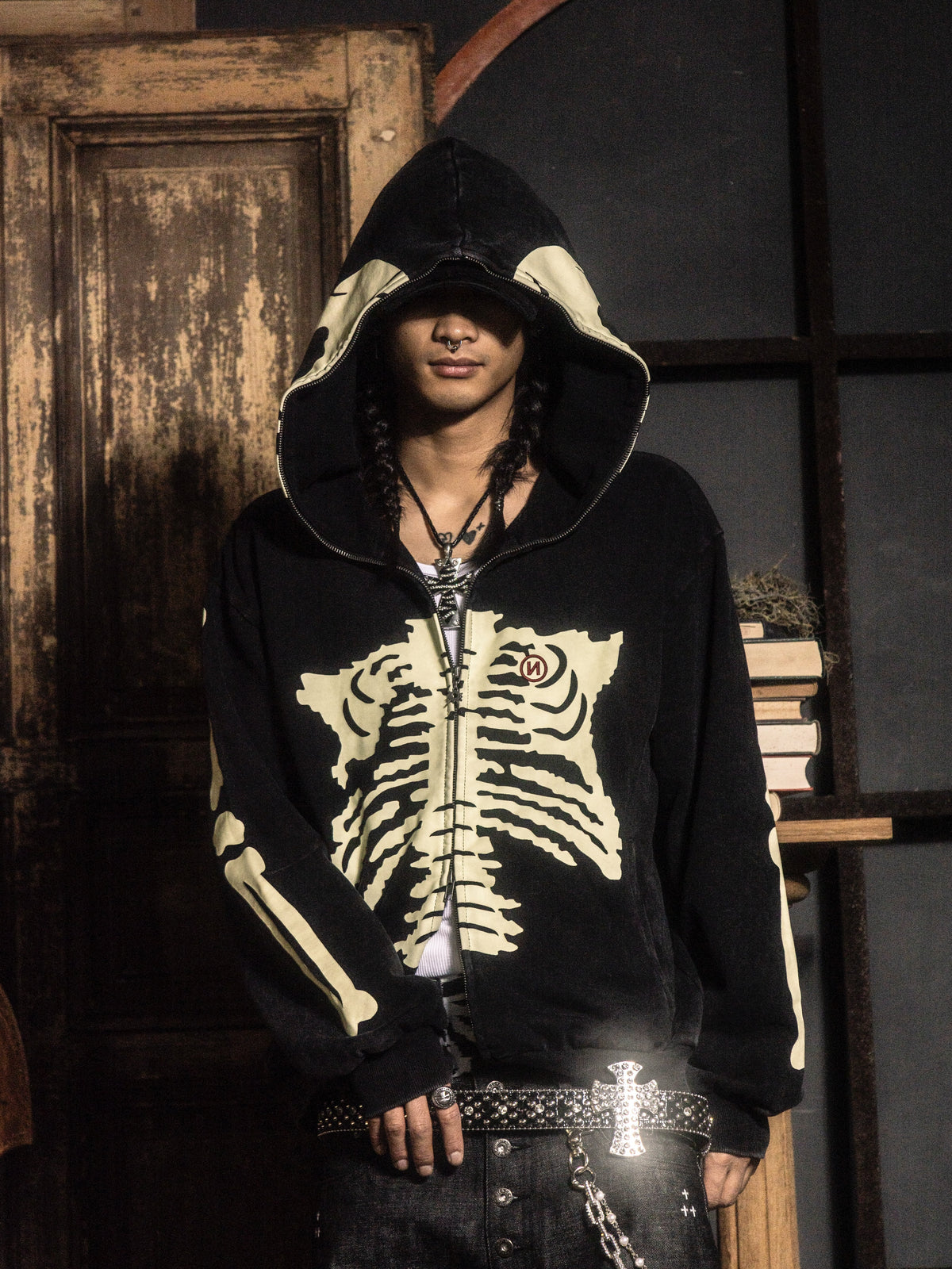 9090 Glow Bone Full Zip Hoodie (Glow in the dark)
