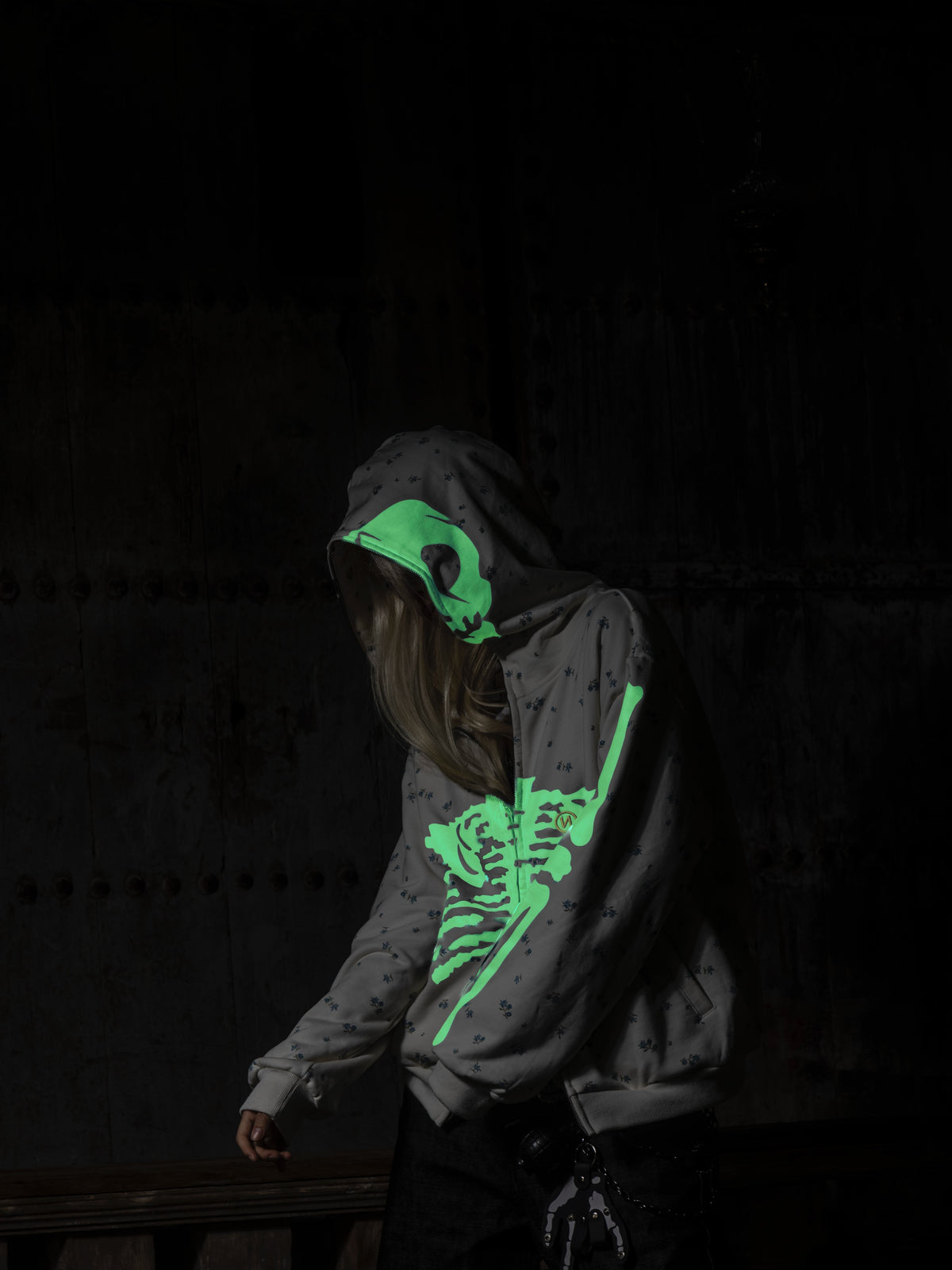 9090 Glow Bone Full Zip Hoodie (Glow in the dark)
