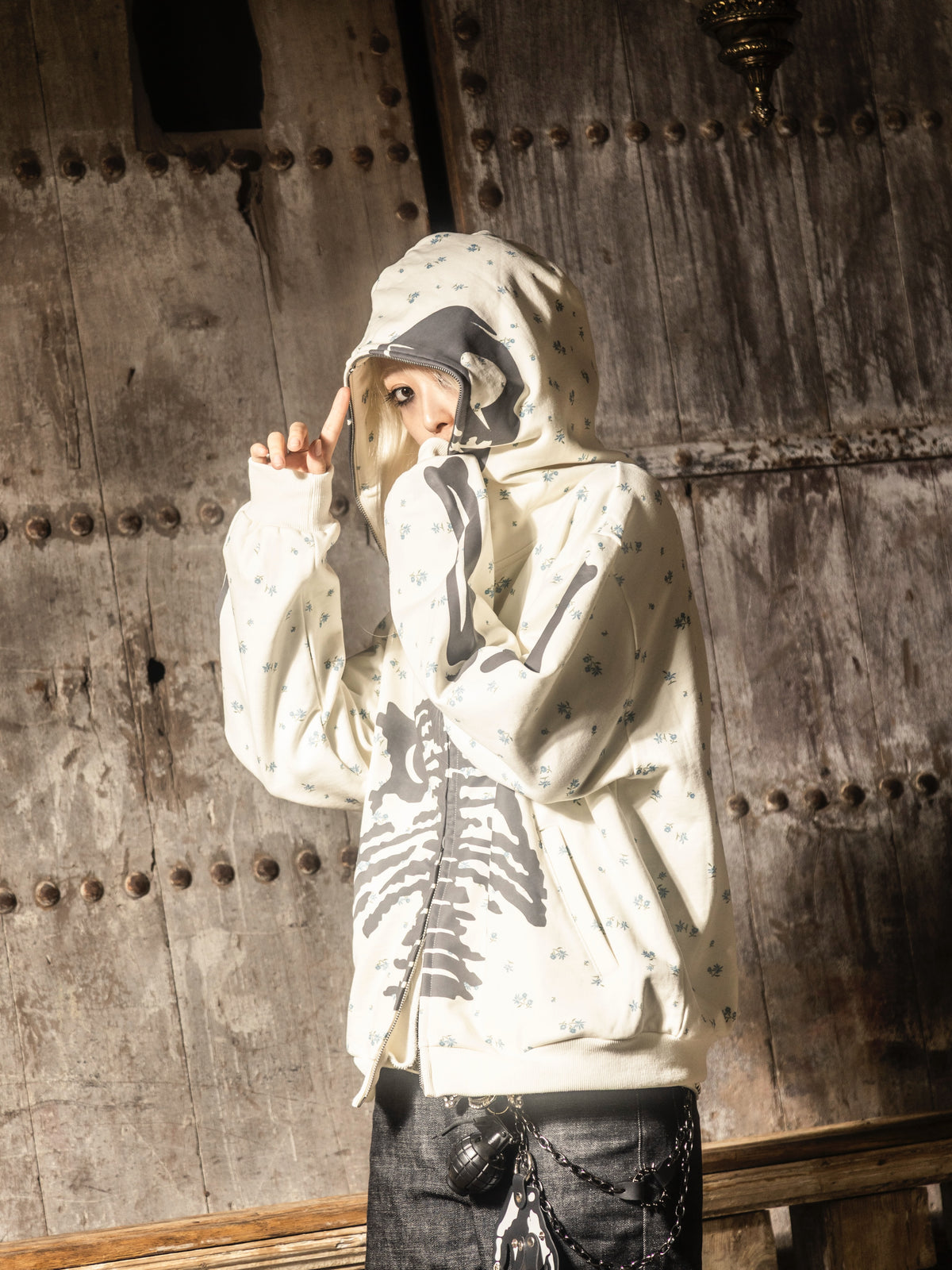 9090 Glow Bone Full Zip Hoodie (Glow in the dark)