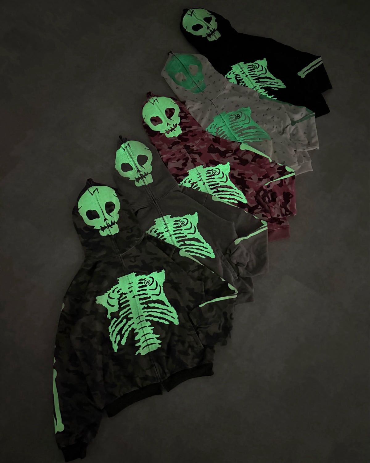 9090 Glow Bone Full Zip Hoodie (Glow in the dark)
