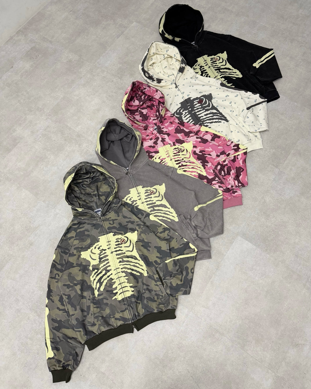 9090 Glow Bone Full Zip Hoodie (Glow in the dark)