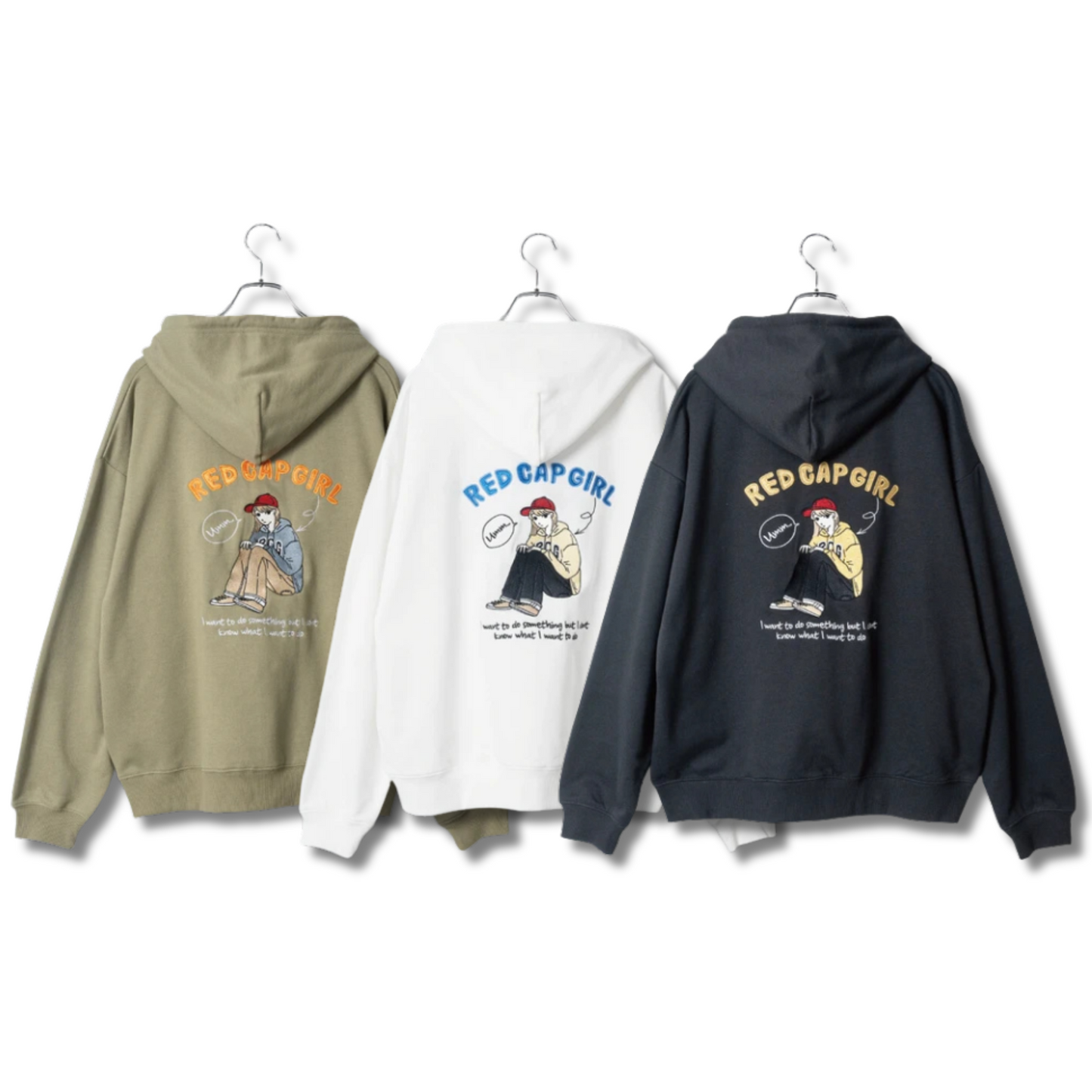 RED CAP GIRL Embroidery Print Zip Hoodie