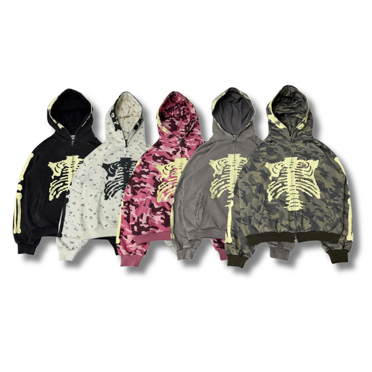 9090 Glow Bone Full Zip Hoodie (Glow in the dark)