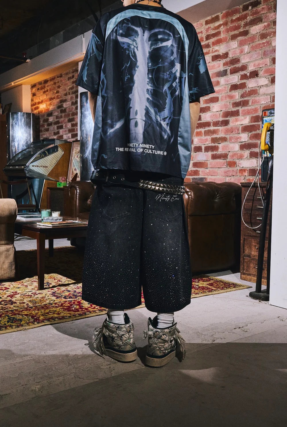 9090 Bullet Logo Rhinestine Buggy Jorts