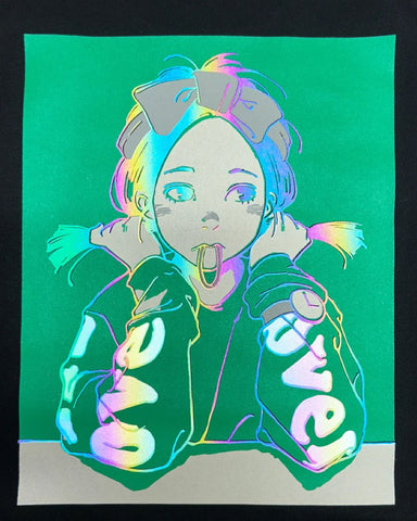 Over print Pop Art Heavy LS Tee Ver:1 (Green) Online Limited *AURORA  REFLECTOR