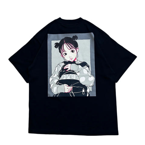 Over print Bag Girl Tee (Black & Navy)