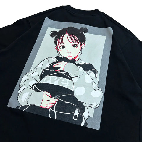 Over print Bag Girl Tee (Black & Navy)