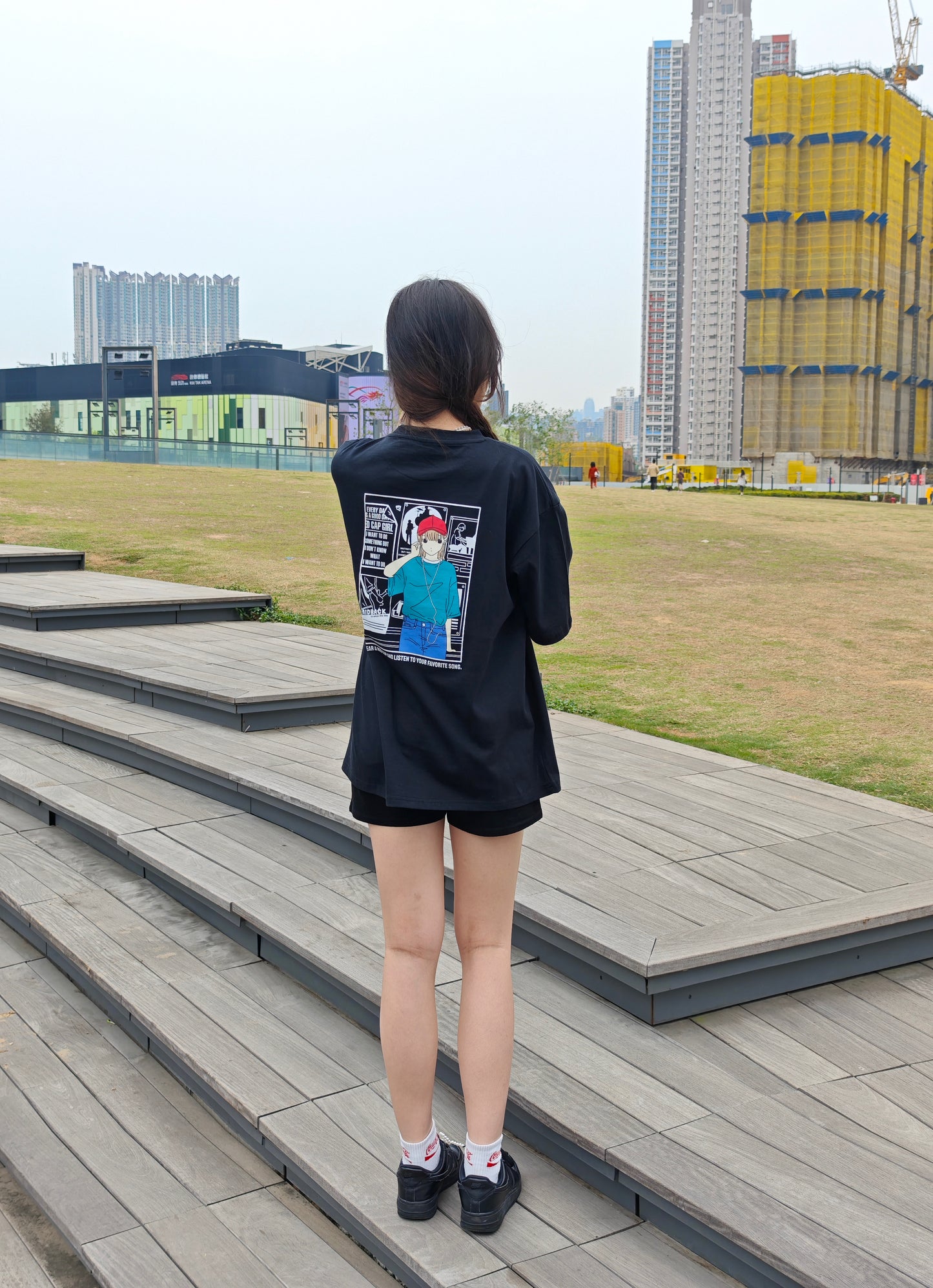 Red Cap Girl Earphone Girl Tee