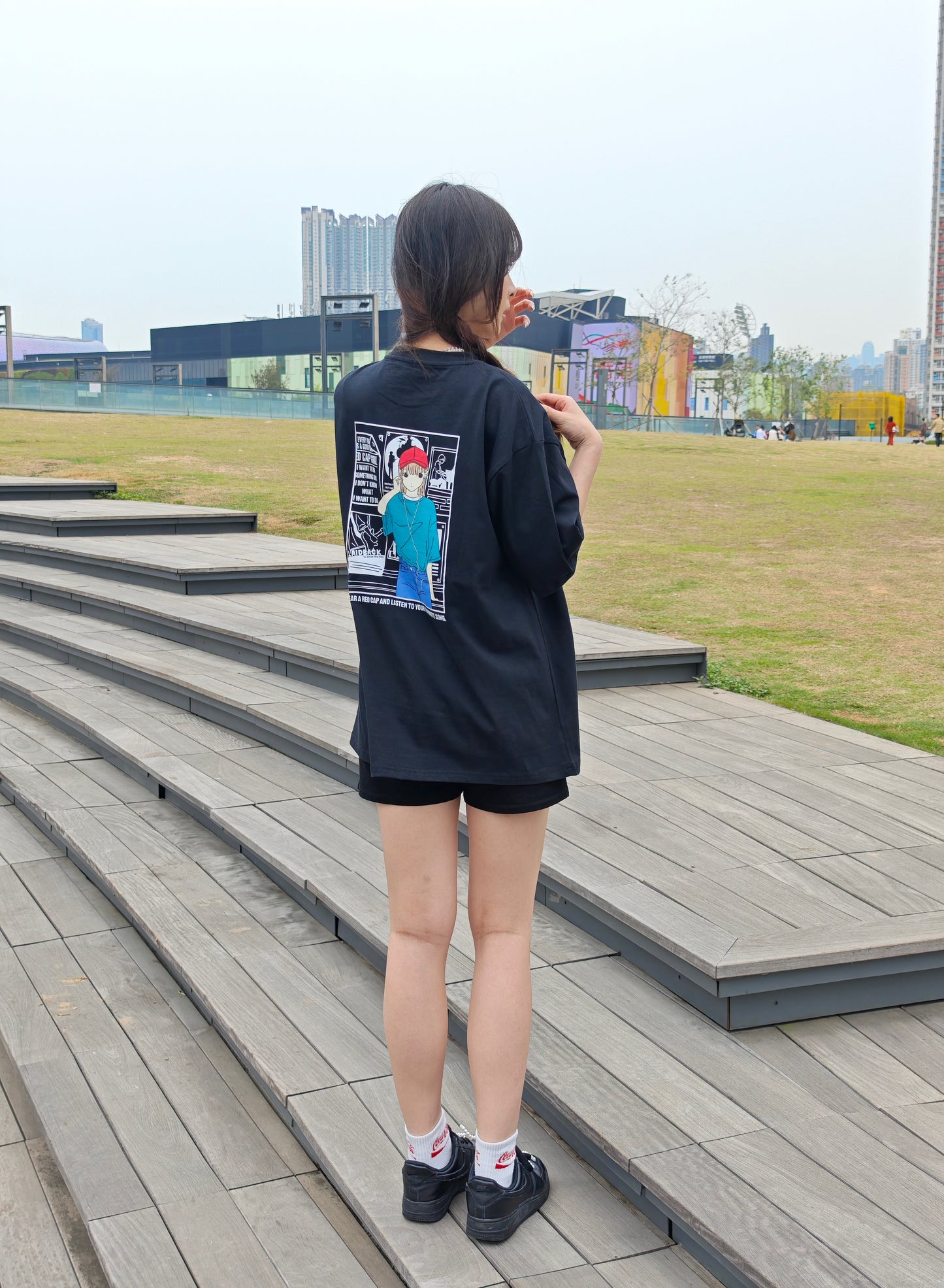 Red Cap Girl Earphone Girl Tee