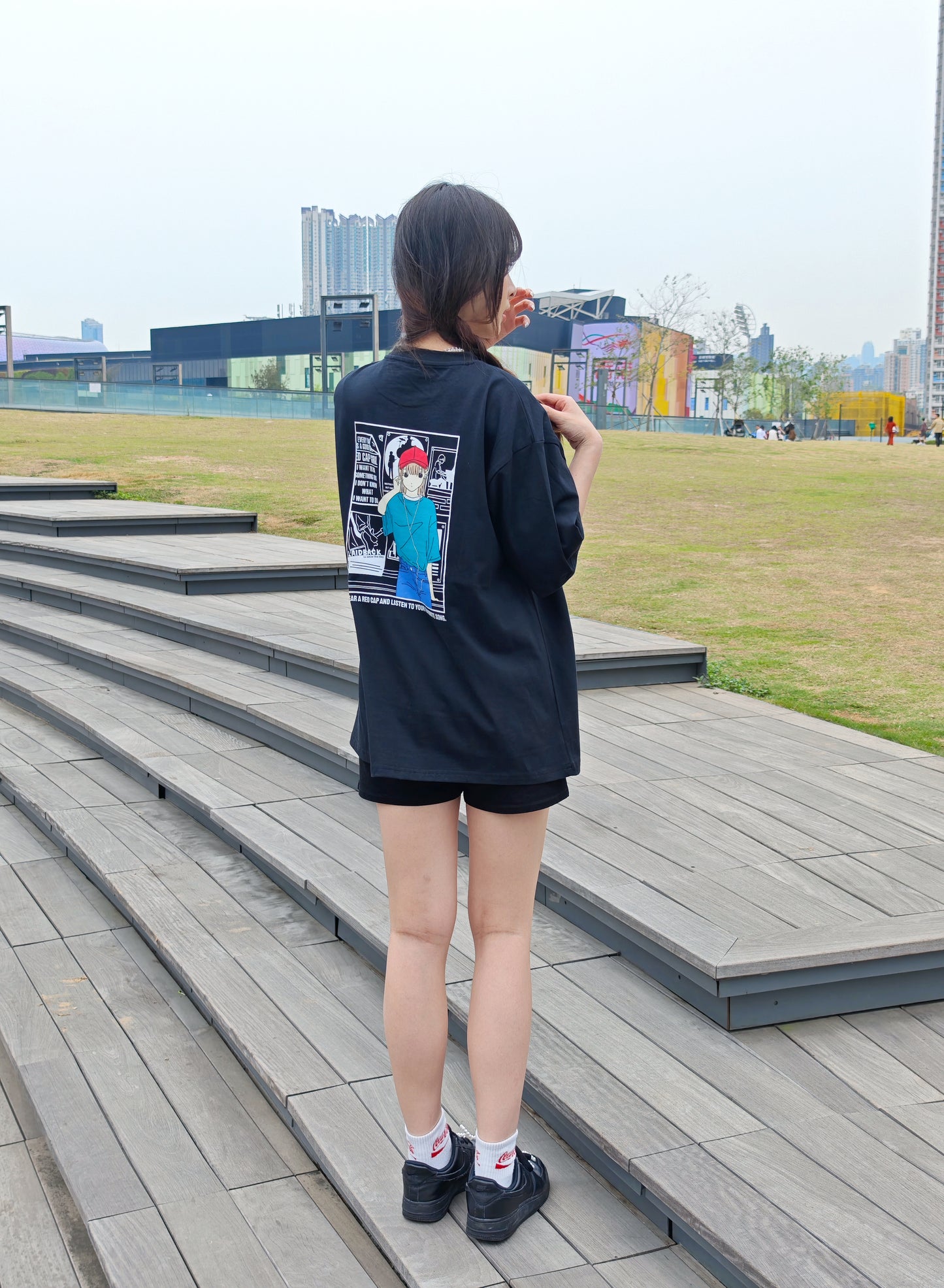 Red Cap Girl Earphone Girl Tee