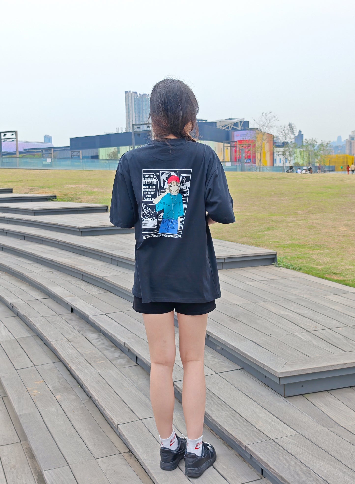 Red Cap Girl Earphone Girl Tee