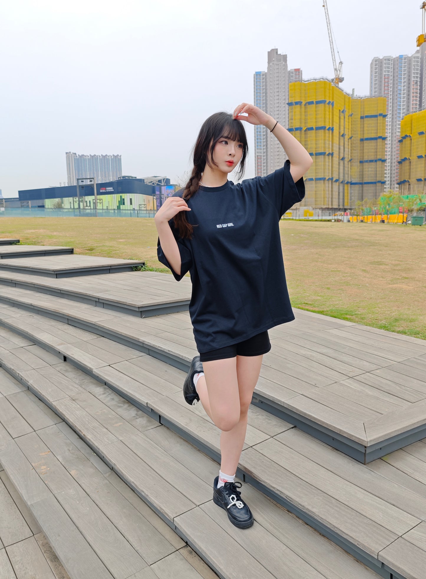 Red Cap Girl Earphone Girl Tee