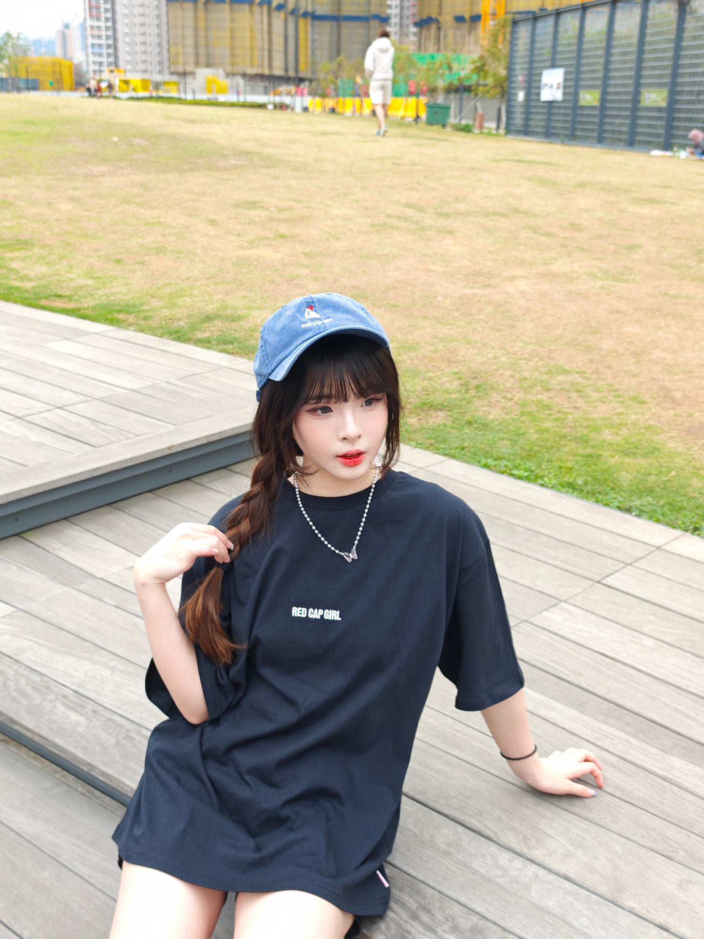 Red Cap Girl Earphone Girl Tee