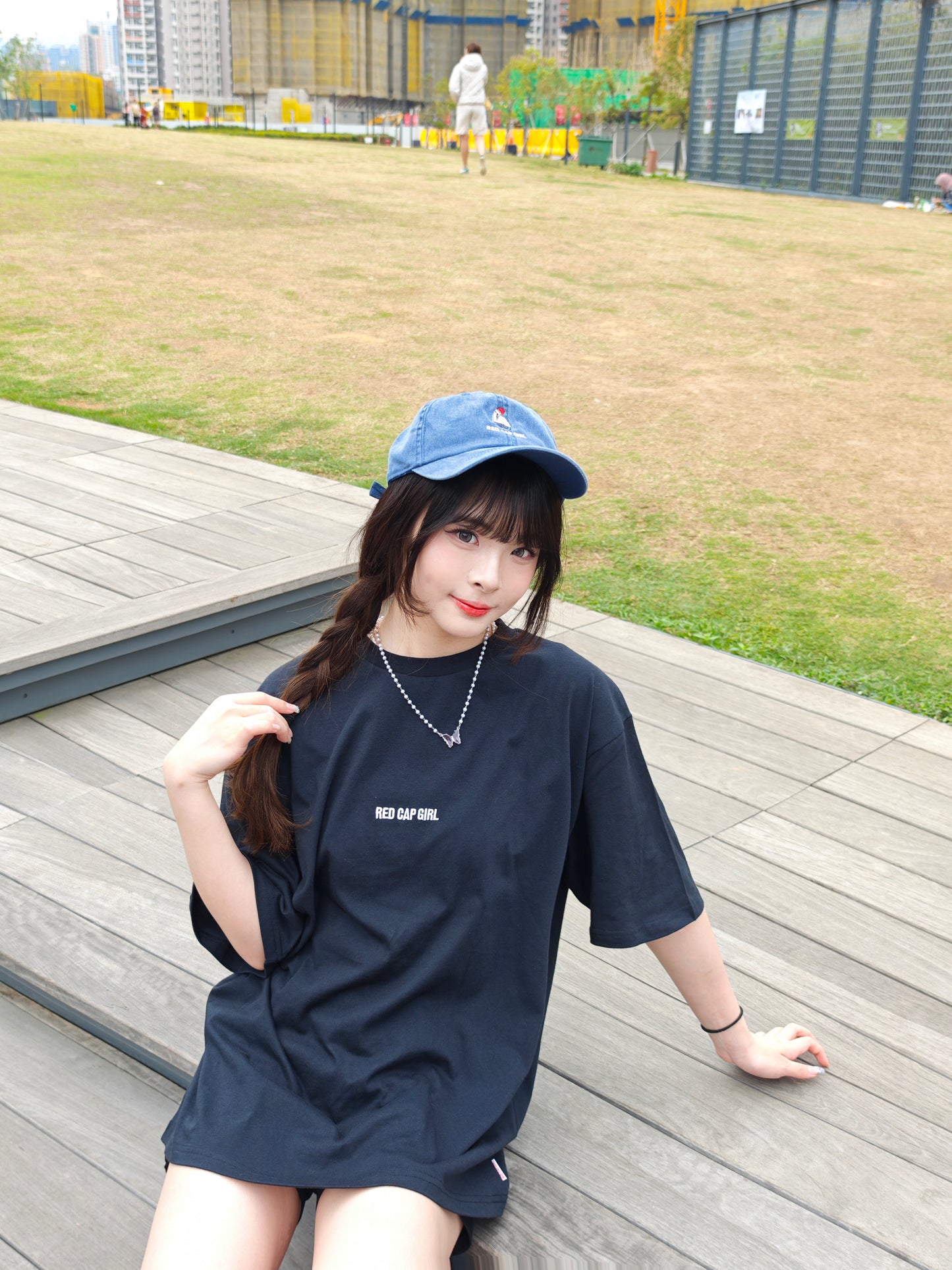 Red Cap Girl Earphone Girl Tee