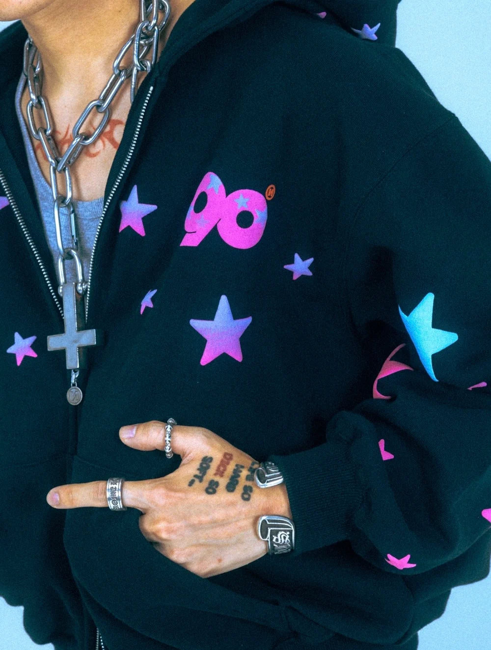 9090 90 Glow Star Allover Zip Hoodie