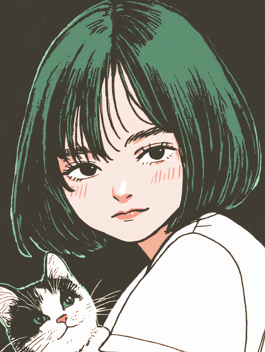 TSUBASA 25SS 猫と女の子 T-SHIRT