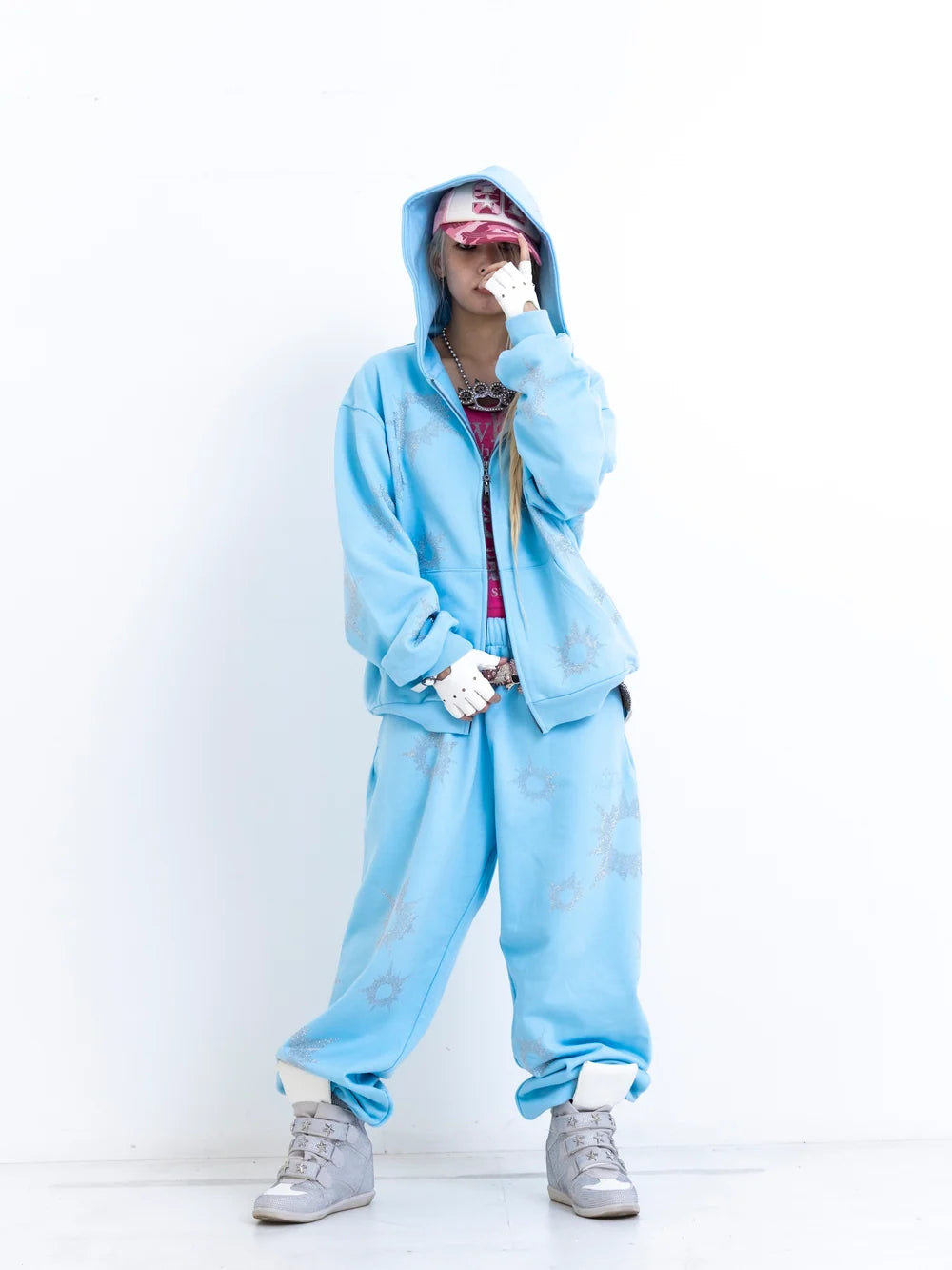 9090 Bullet Logo Rhinestone Allover Hoodie