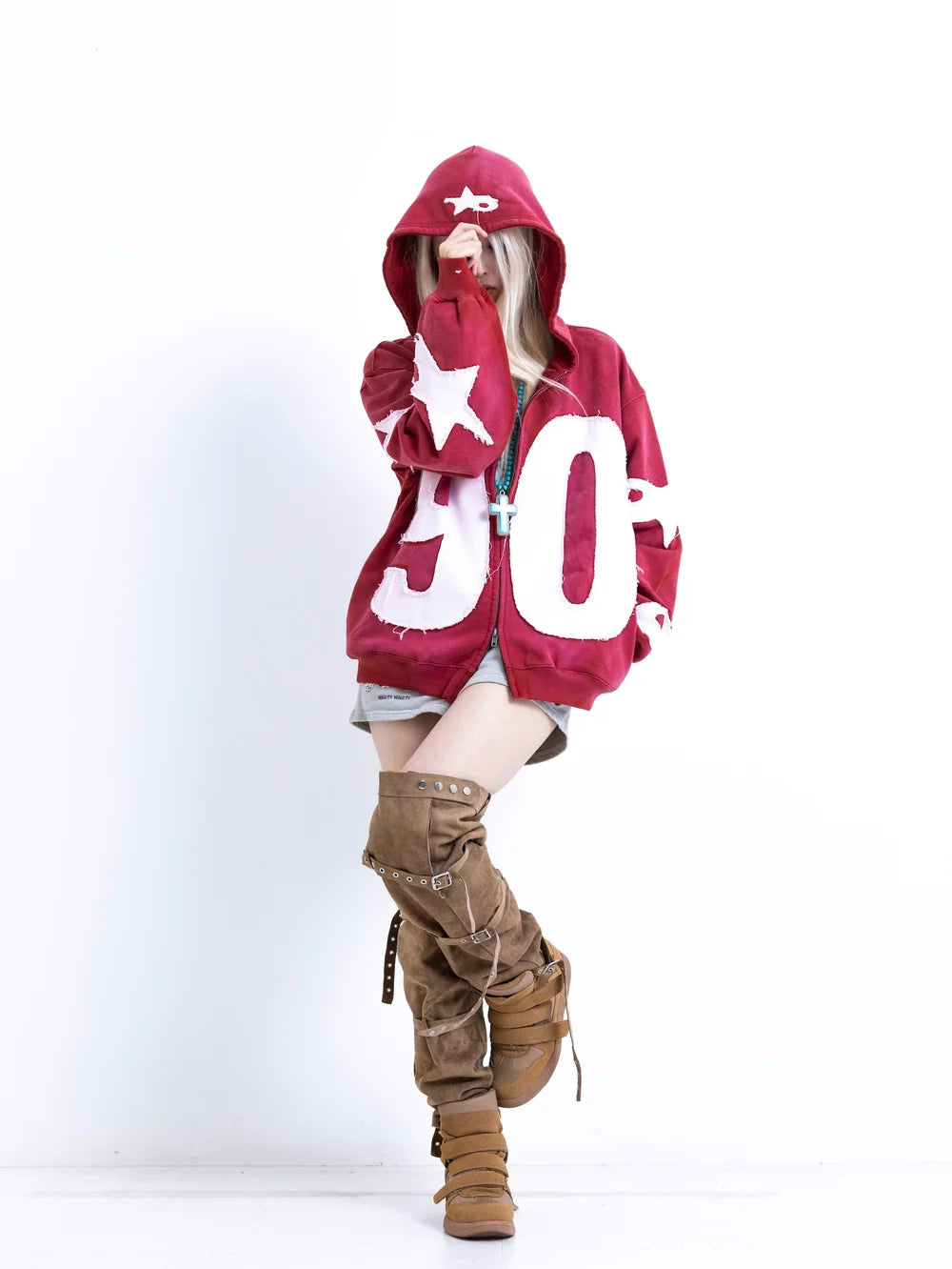 9090 Numbering with Star Logo Zip Hoodie