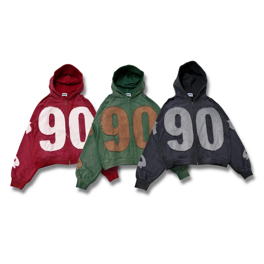 9090 Numbering with Star Logo Zip Hoodie