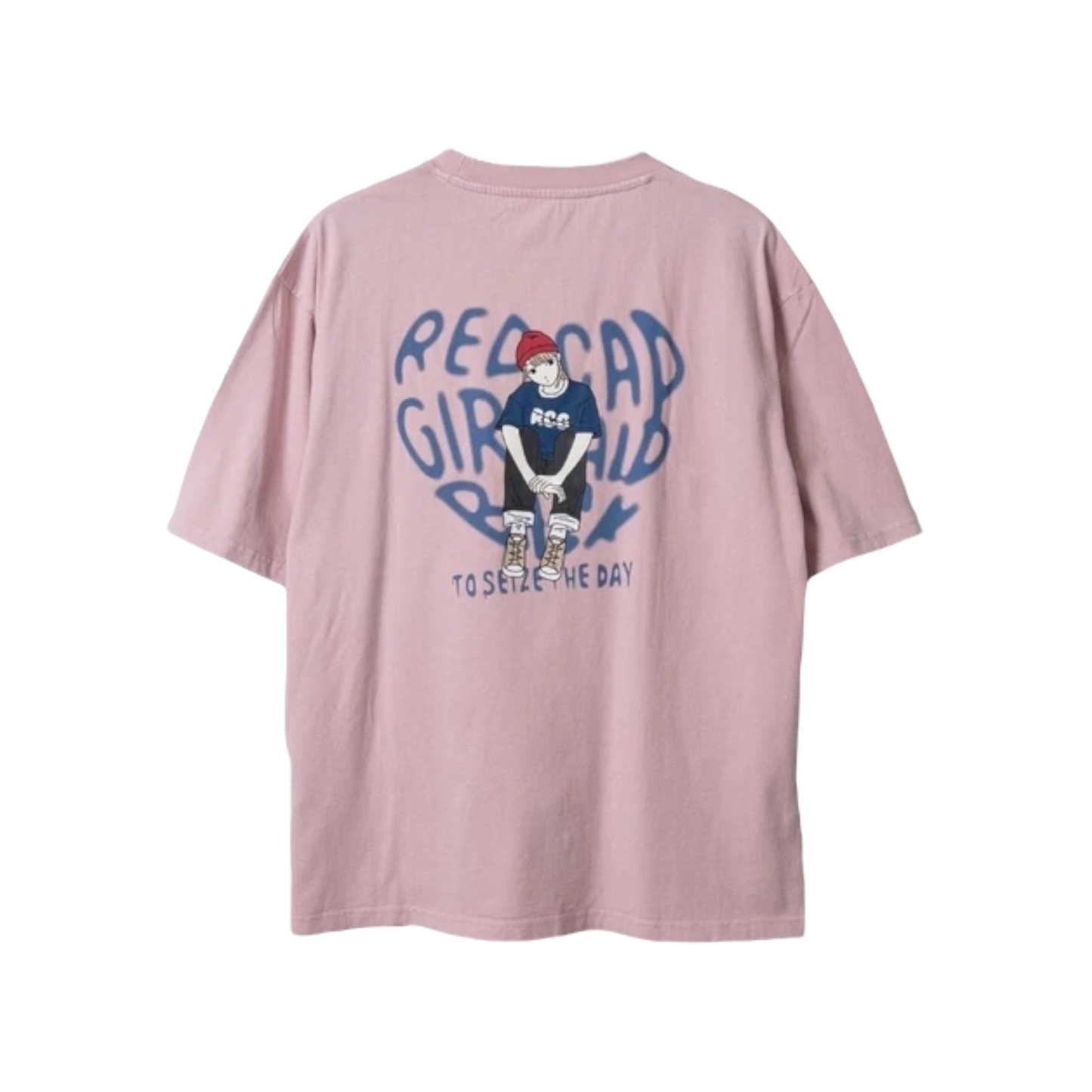 RED CAP GIRL Snow Wash Heart Pattern T-Shirt