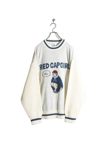 RED CAP GIRL Jacquard Crew Neck Front Knit