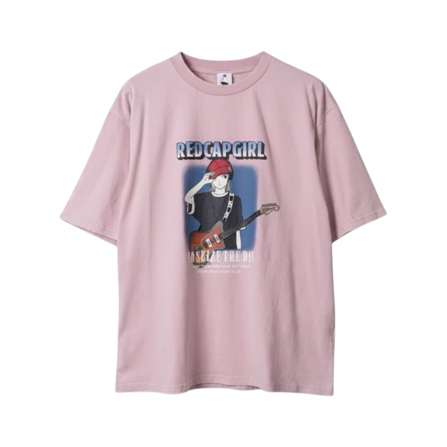 RED CAP GIRL Snow Wash Guitar Pattern T-Shirt