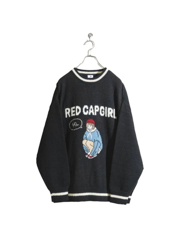 RED CAP GIRL Jacquard Crew Neck Front Knit