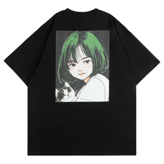 TSUBASA 25SS 猫と女の子 T-SHIRT