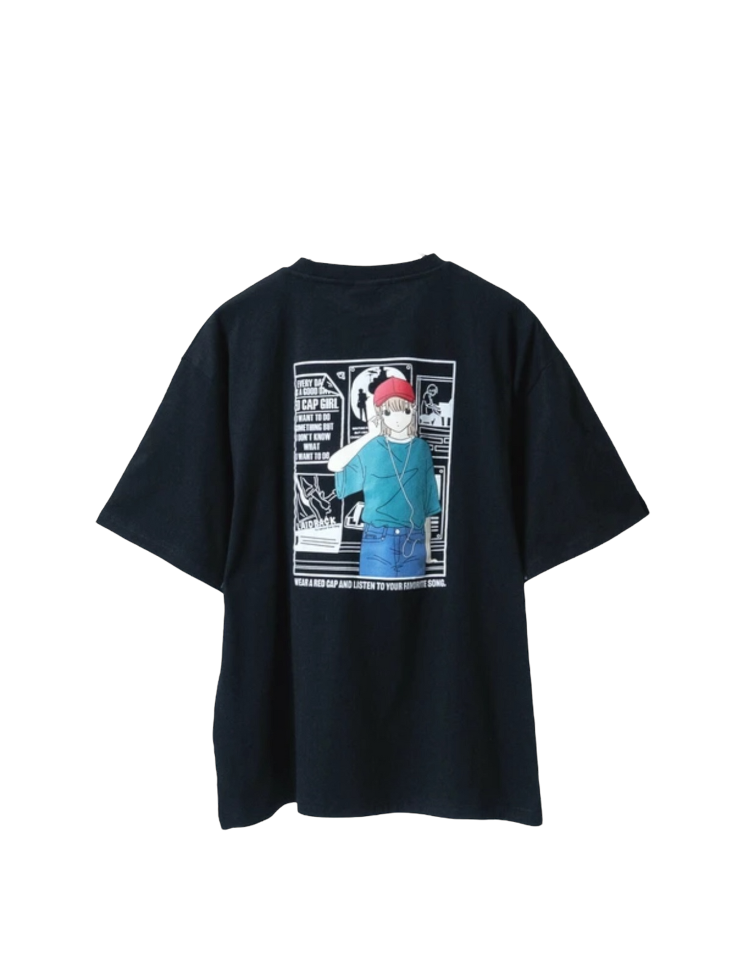 Red Cap Girl Earphone Girl Tee