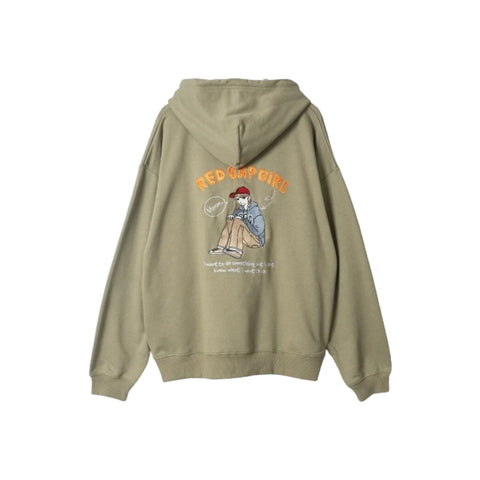 RED CAP GIRL Embroidery Print Zip Hoodie