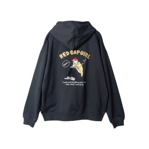 RED CAP GIRL Embroidery Print Zip Hoodie