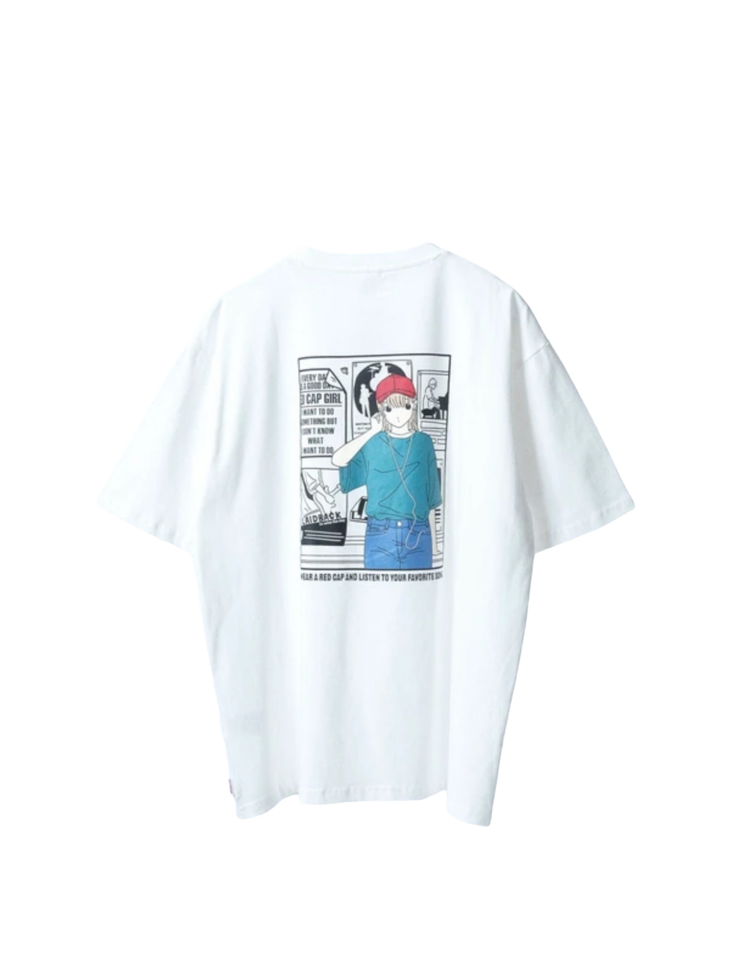 Red Cap Girl Earphone Girl Tee