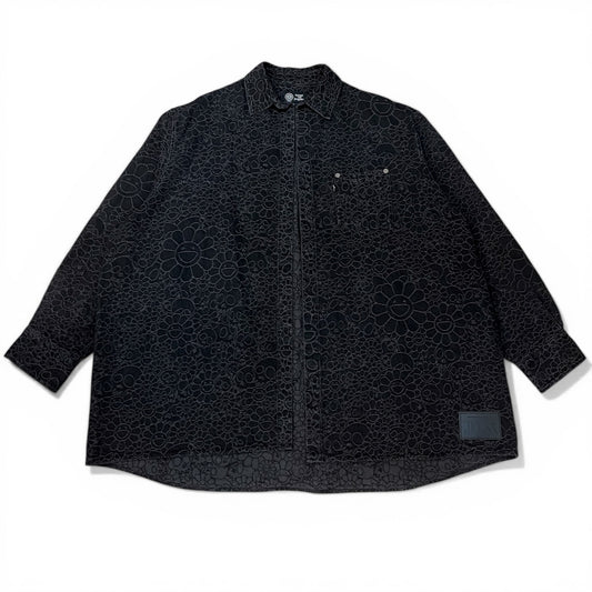 村上隆 Takashi Murakami Flowers and Skulls Jacquard Denim Haori Shirt (Black)