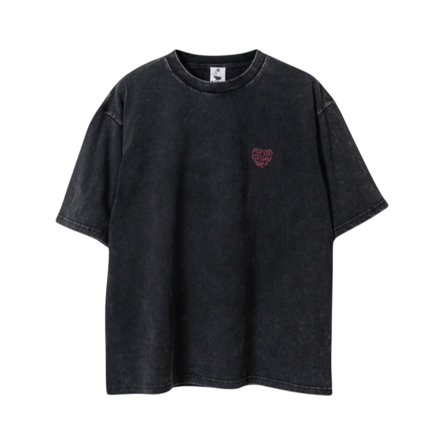 RED CAP GIRL Snow Wash Heart Pattern T-Shirt