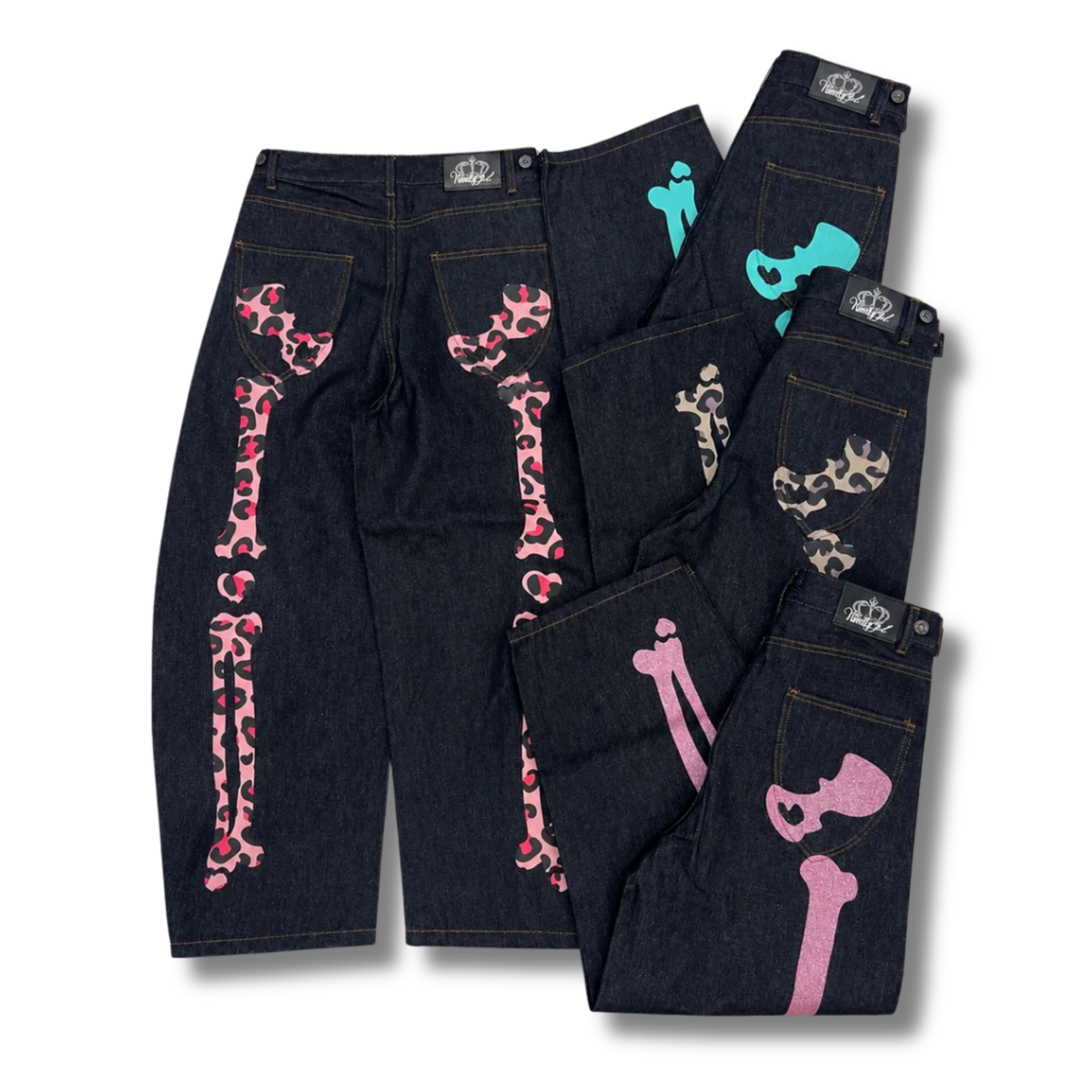9090Girl Bone Heart Denim Pants