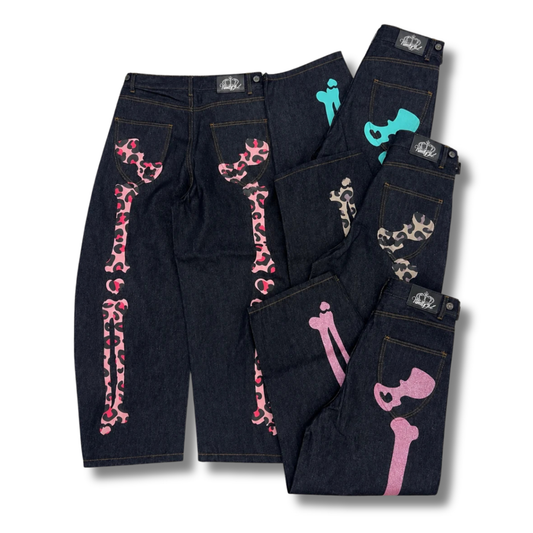 9090Girl Bone Heart Denim Pants